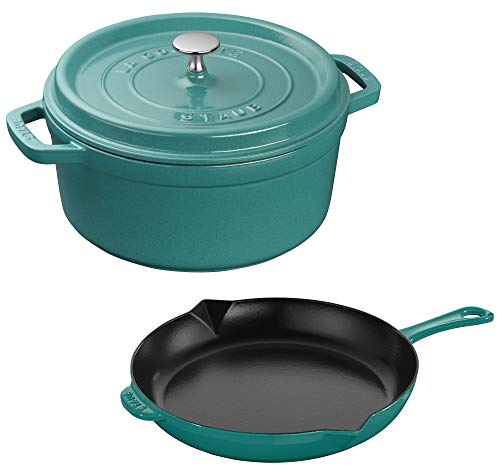 STAUB Cast Iron Set di pentole in ghisa, Acciaio Inossidabile, Turchese