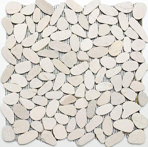 MOS30-IN14 Galets de rivière découpés Crème Beige clair Miroir carrelage Receveur de douche mur cuisine salle de bain