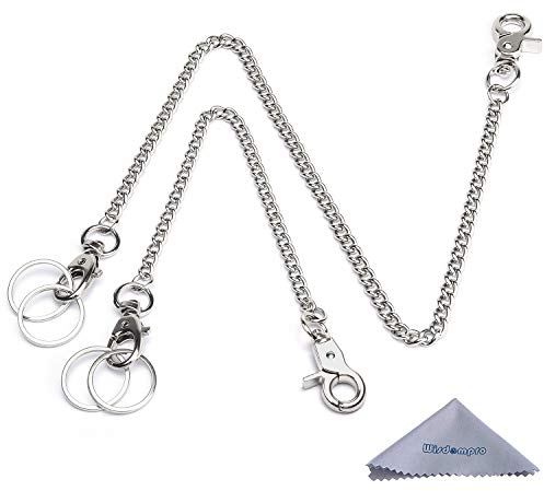 wisdompro Schlüsselkette Edelstahl 2 Stück 20.3 cm und 40.5 cm, Schlüsselkette mit Karabiner und Schlüsselringe, Kann als Hosenkette, Portemonnaie Kette, Schlusselbandkette (8/16 Zoll)