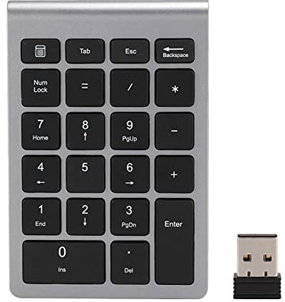 ASHATA Clavier numérique, Clavier numérique à 22 Touches Clavier Ergonomique sans Fil USB 2.4G sans Fil avec récepteur, Prise en Charge d'Android, sous Windows, sous Mac OS.(Gris de Fer)