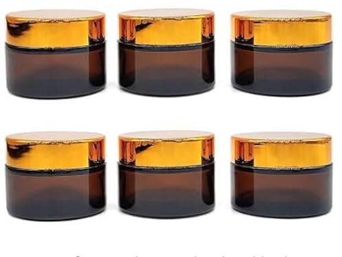 INHEMI Pots en Verre Ronds 30ml (6 Pack) - Les Récipients Cosmétiques Vides avec Doublures Intérieures, Couvercles Or et Pots d’échantillon en Verre (Ambre)
