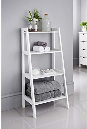 AJ Maine Large Style Modern Ladder Shelf New England 3 Tier Bathroom Storage Unit White
