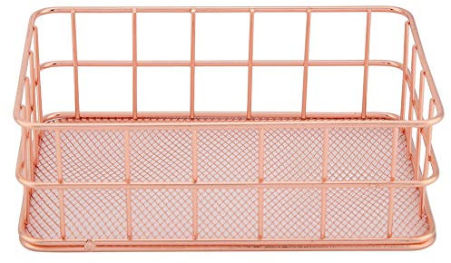 Aigend Panier de Rangement - Or Rose Panier de Rangement en Fer Organisateur Support de Rangement Décor de Bureau(3)
