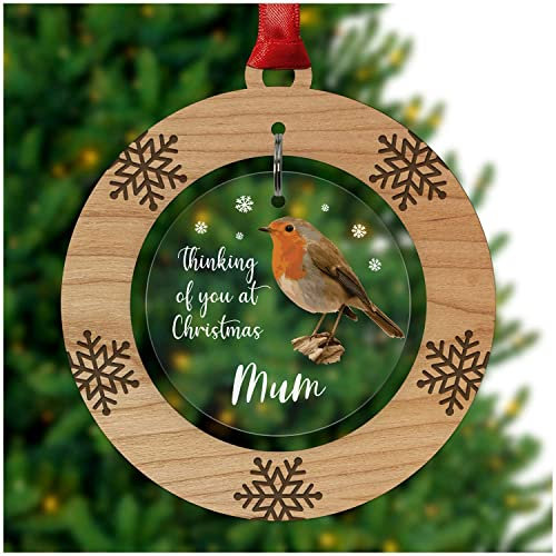 Robin Christmas Memorial Ornaments - PERSONALISED Memorial Gifts for Mum, Dad, Husband, Nan, Grandad, Brother, Sister - Thinking Of You At Christmas Ornament