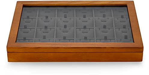 Oirlv Massivholz 24 Gitter Anhänger Ohrringe Halsketten Organizer Schmuckkästen Aufbewahrungskasten,Schmuckkästchen damen,Trinket Organizer(Dunkelgrau)