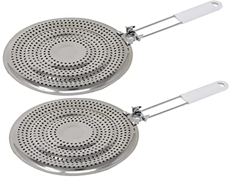 Home-X Stainless Steel Heat Diffuser for Gas and Electric Stove - Even Heat Distribution Induction Cooktop Adapter Plate - Food Warmer Simmer Plate for Gas Stove with Flame Guard - Pack of 2