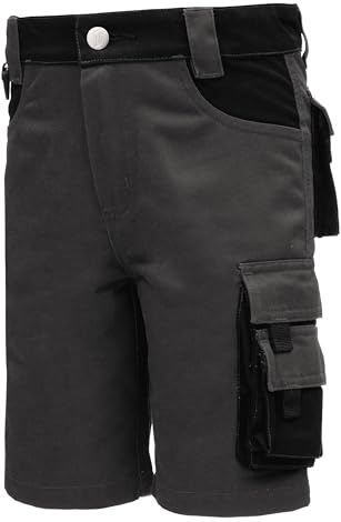 Nitras Motion TEX Kids 7602 Kinder-Outdoorhose - Arbeitshose kurz - Garten-Hose mit Werkzeug-Taschen - Grau
