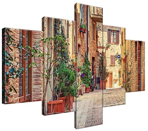 Estika Leinwand bilder - Gasse in der Toskana - 100x70 cm, 5 teilige kunstdruck - Wandbilder wohnzimmer, schlafzimmer, Moderne wanddeko, Bild auf leinwand - Italien bilder - 3876A_5A
