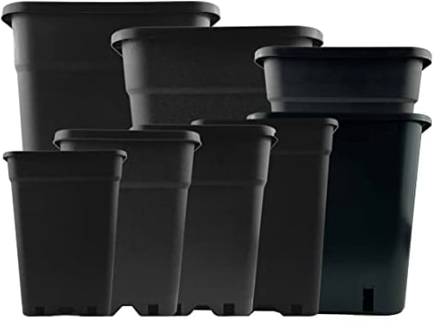 IVORYS-GARDEN 5X Pflanztopf Eckig 3,5 Liter 15x15x20 cm Pflanztöpfe viereckig schwarz + Pflanzenschild für Innen- und Außenbereich