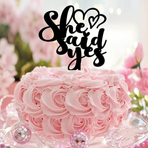 She Said Yes Bride And Groom Cake Topper Mr & Mrs Wedding Cake Toppers Retro Custom For Wedding Bridal Shower Cake Decorations Bridal Shower Gifts Acrylic Black