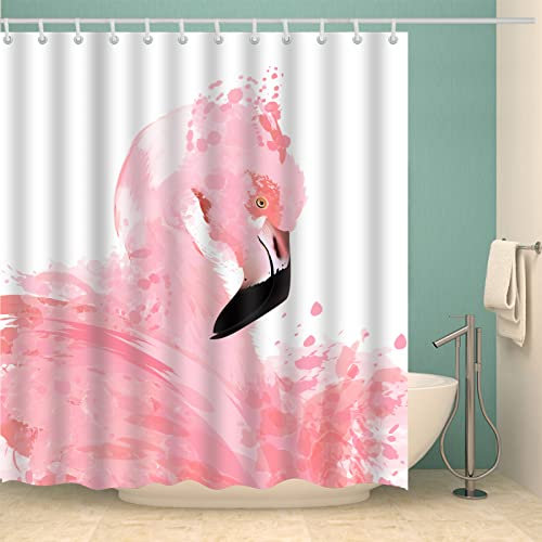 Rideau de Douche Flamant Rose Blanc Rideau Douche Polyester Antibactérien Rideau de Douche Anti Moisissure Lavable en Machine Rideaux de Douche Rideau Douche Tissu avec 12 Crochets 180x180cm