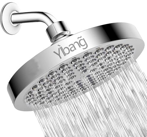 Fixed Shower Head, 6 inch Rain Shower Head, High Pressure Shower Head, Adjustable Angle, Anti-Clogging Silicone Nozzles, Bathroom Shower Head, Replacement for Your Bathrooms