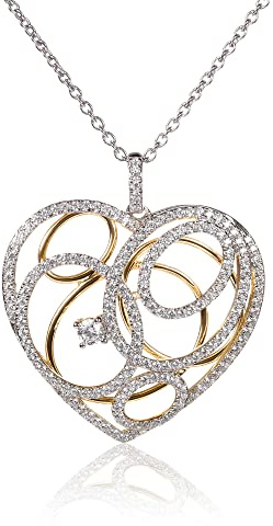 namana 925 Silber Sterling Herz-Halskette für Damen, Sterling Silber Halsketten für Frauen mit großem Herz-Anhänger in Gold und Silber mit Zirkonia Edelsteinen, zweifarbige Herz-Anhänger mit Kette