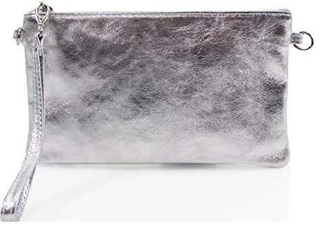 clicktostyle Shinny Metallic Leather Wristlet Clutch Pouch Purse Handbag Women Crossbody Strap Shoulder Bag 8890 (Silver)