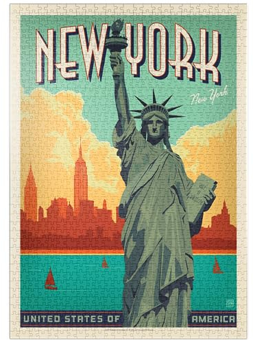 MyPuzzle New York City: Lady Liberty, Vintage Poster - Premium 1000 Teile Puzzle - MyPuzzle Sonderkollektion von Anderson Design Group