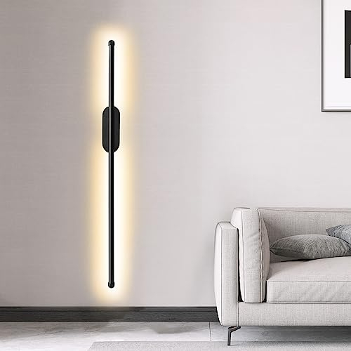 KYOTECH Led wandleuchte Innen,13W 100CM Schwarz Modern Wandlampe Wohnzimmer Minimalistische Nachtlampe 3 Farbtemperatur 3000K 4000K 6000K Bettlampe IP20 Für Schlafzimmer Flur Arbeitszimmer