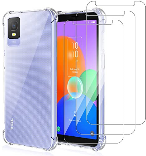 KZIOACSH Cover per TCL 403 + [3 Pack] Vetro Temperato，Ultra Sottile，Antiurto，AntiGraffio Morbida TPU Silicone Custodia，Trasparente