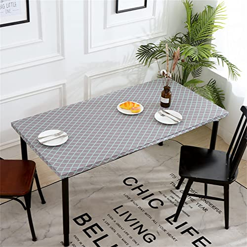 FANSU Tischdecke Rechteckige, Angepasste Tischdecken 4/6/8FT, Spandex Elastische Abwischbare Tischtuch Draussen, Tischdecke für Terrasse, Outdoor, Garten, Küche Esszimmer (6FT=183x76cm,Graues Plaid)