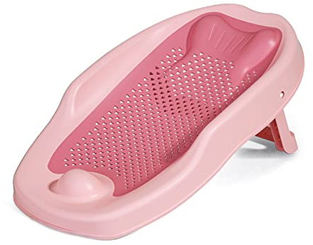 Baby Badewannen Stütze Rutsch Feste Kissen Retikulation Tragbare Säuglings-Dusch Halterung Sitzend und Liegend Baby-Badegast (Rosa)