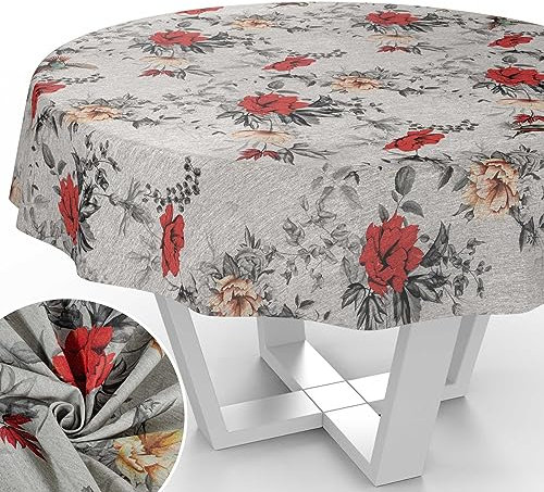 Stoff Tischdecke Tischwäsche Textil Tischtuch Baumwolle Polyester Gewebe abwaschbar pflegeleicht, in rund oval eckig Flora Rund 140cm Schnittkante