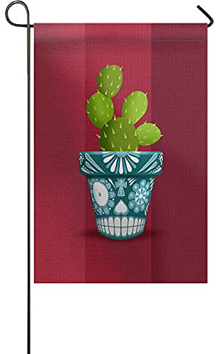 Gartenflagge für draußen Pflanze Blume Mexiko Blumentopf roter Hintergrund vertikal doppelseitig saisonale Gartenflaggen Hofflaggen für Outdoor-Heimdekoration 12x18 inch