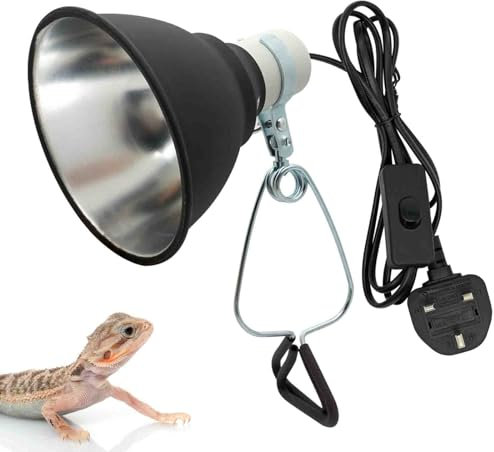 BREUAILY Reptile Heat Lamp Fixture 5.5 inch Reptile Dome Light Fixture with Clip and Switch E27 Ceramic Lamp Holder for Vivarium Light Max 100 Watt
