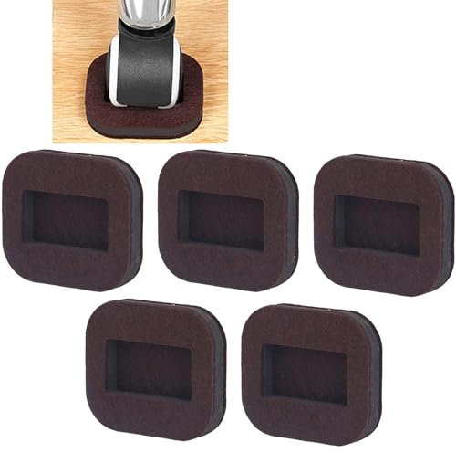 5 Pcs Felt Furniture Pads, Anti-Slip Caster Cups and Floor Protectors for Sofas, Beds & Chairs, Durable Wheel Stoppers for All Floor Types, Brown Felt Pads to Prevent Scratches and Noise