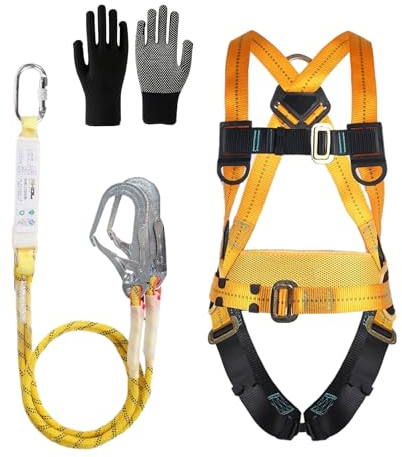 Safety Harness Kits with Lanyard, Full Body Safety Fall Arrest Protection Harness Comes with 2 Big Buckles and 2 2m Lanyards, Load-Bearing 100KG, for Aerial Work, Men, Approved EN361, EN354 and EN355