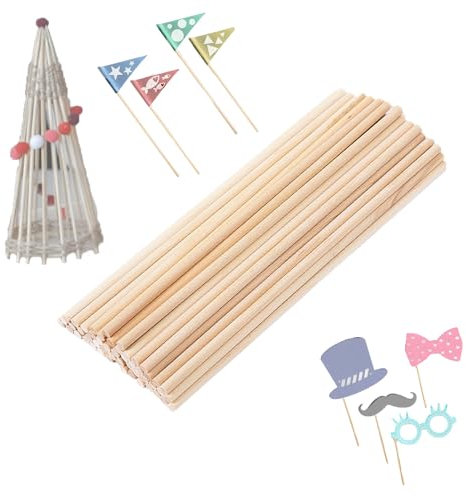 zalati Dübel 50 Stück Naturholz, runde Stäbe, unlackierte Holzstäbe für Heimwerker, Holzarbeiten, Dekorationen und Kunstprojekte, 20 cm x 5 mm