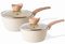 Induction Saucepan Set with Lid – Non Stick Saucepan for Induction – 2pcs Cream Granite Sauce Pan – 16cm, 18cm Saucepot Set – by Nuovva