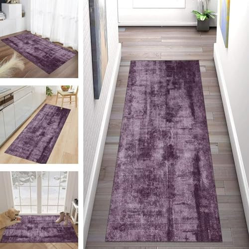 Buatisf Teppich Läufer Lang Flur Küche Lila Teppichmatte Geometrisch Küchenläufer rutschfest Waschbar für Korridor Wohnzimmer Schlafzimmer Esszimmer Küchenteppich Meterware Anpassbar