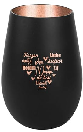 Der-Porzellan-Laden Windlicht mit Gravur Mama du bist, Schwarz Bronze, Teelichthalter aus Glas mit Spruch, Tischdeko modern