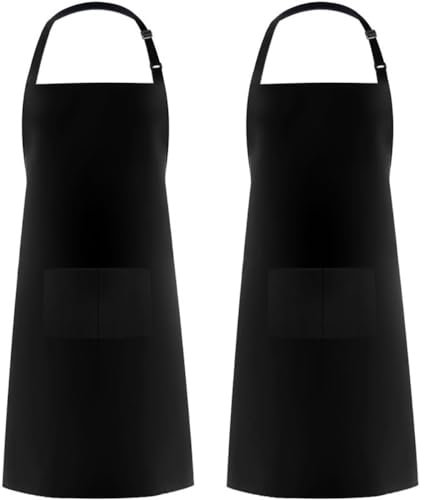 2 Stück Schürze Verstellbarem Küchenschürze Kochschürze Grillschürze ärmellose Schürze Wasserdicht ölbeständige Kochschürze Kellnerschürze für Männer und Frauen für Küche Restaurant Koch,Schwarz