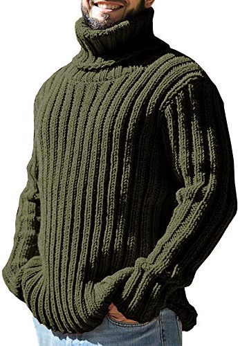 Runcati Jersey de cuello alto para hombre, diseño trenzado, otoño e invierno, punto grueso, monocolor