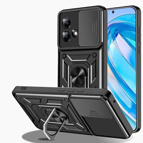Ptny Hülle mit Ring Kompatibel mit Motorola Moto G84 5G, Handyhülle mit Kameraschutz, Schutzhülle Stoßfest TPU Bumper Militärische Rüstung Magnetisch Ständer Case Schwarz für Motorola Moto G84 5G