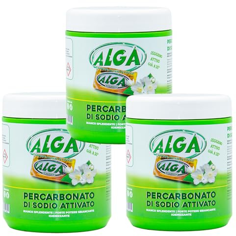 ALGA BIO - Percarbonato di Sodio Attivato Polvere Sbiancante Smacchiante Igienizzante Ecologico Naturale per Bucato a Mano e Lavatrice Alga 500 gr - 3 pezzi