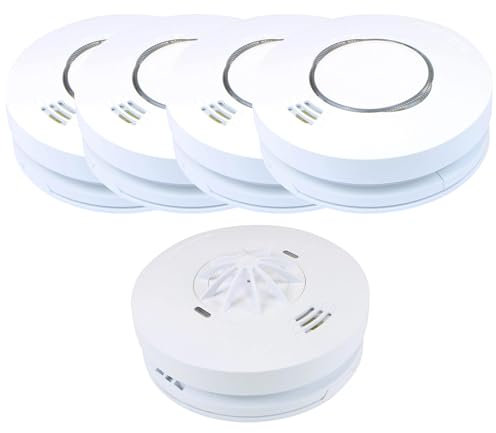 Red Arrow Smoke Alarms Detector Kits with Heat Alarms and Carbon Monoxide Detectors: Mains Powered with 9V Battery Backup Interconnectable, Radio Frequency (4 Smoke / 1 Heat)