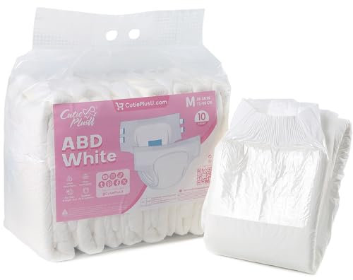 CutiePlusU Windeln für Erwachsene 10 Stück Einweg-Inkontinenz-Slips mit Schlaufen für Damen und Herren, Maximale Saugfähigkeit über Nacht – Weiß (Mittel 28-38)
