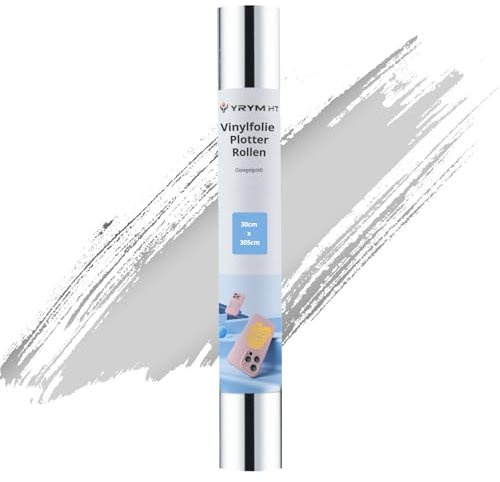YRYM HT Vinylfolie Plotter - 30cm x 305cm Permanente Plotterfolie Vinyl Selbstklebend Rückseite für Bastelprojekte, Schilder, Scrapbooking, Klebefolie Silber für Cricut(Metallisches Silber)