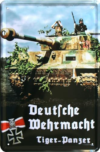 WOGEKA ART Retro Blechschild - Tiger Panzer - Deutsche Wehrmacht - Soldat Schild als Geschenk-Idee Geburtstag Weihnachten Deko 20x30 cm Vintage-Design Metall 1346