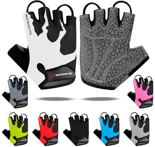 WESTWOOD FOX GEAR Guanti da Ciclismo Mezze Dita Guanti Imbottiti Unisex Palm Bicicletta Estate Equitazione Guanti da Bici MTB per Uomo Donna Antiscivolo Senza Dita Corto per Mountain Bike Guanti da