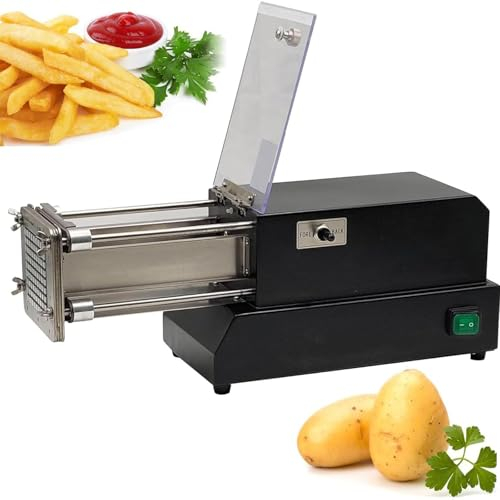 DPQYJPP Potato Chipper Chip Cutter, Stainless Steel French Fry Cutter Potato Cutter Professional with Non Slip Base and Spare Blade and Secure Suction Base for Carrots, Cucumbers,Black-12mm