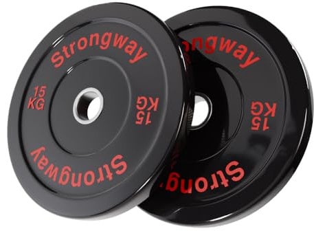 Strongway® Olympic Bumper Weight Plates (5KG 10KG 20KG) Discs for Barbell - 2 Inch (2) / 50mm Hole - Weight Lifting Workout for Home Gym Fitness Men Women (15KG X 2)