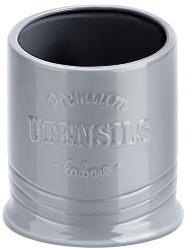 JSHKY 7.2” Extra Large Utensil Holder for Kitchen Counter, Heavy Farmhouse Ceramic Utensil Crock with Crock Mat at Bottom, Gift for Housewarming, Thanksgiving and Christmas, Color-Grey.