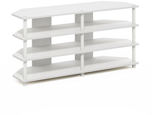 Furinno Econ Easy Assembly 4-Tier Corner TV Stand for TV up to 55-Inch, White/White