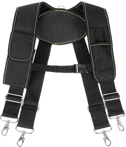 sourcing map Tool Belt Suspenders with 4 Attachment Loops Magnetic Wristband Movable Phone Holder Pencil Holder for Framer Carpenter Electrician Tool Belt, Black/Red