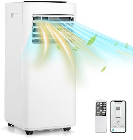 HOMFME 5 in 1 Portable Air Conditioner, Mobile Air Conditioning Unit, Dehumidifier, Heater, Cooling Fan with WiFi Smart APP, Remote Control, Digital Display, 24H Timer, Sleep Mode (9000BTU, 2 Speed)