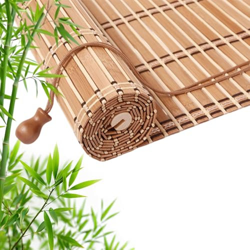 Retro Bamboo Roller Blinds, Natural Wood Window Shades Blinds Anti-UV Dustproof Decorative Curtain, Screen Partition Blind, for Indoor/Outdoor/Garden