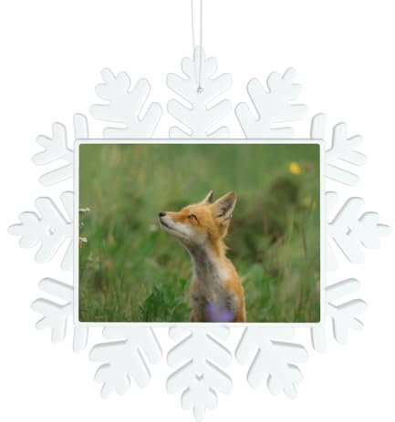 Niedlicher Fuchs-Weihnachtsschmuck, Weihnachtsbaumschmuck, personalisierbarer Druck, Schneeflockenform, hängende Weihnachtsdekoration