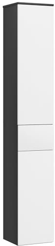 kleankin Colonna Bagno con 2 Armadietti e Cassetto, Mobile Bagno Alto, Mobiletto Bagno Salvaspazio con 2 Ante, Ripiani Regolabili in Legno, 30x28x180 cm, Nero